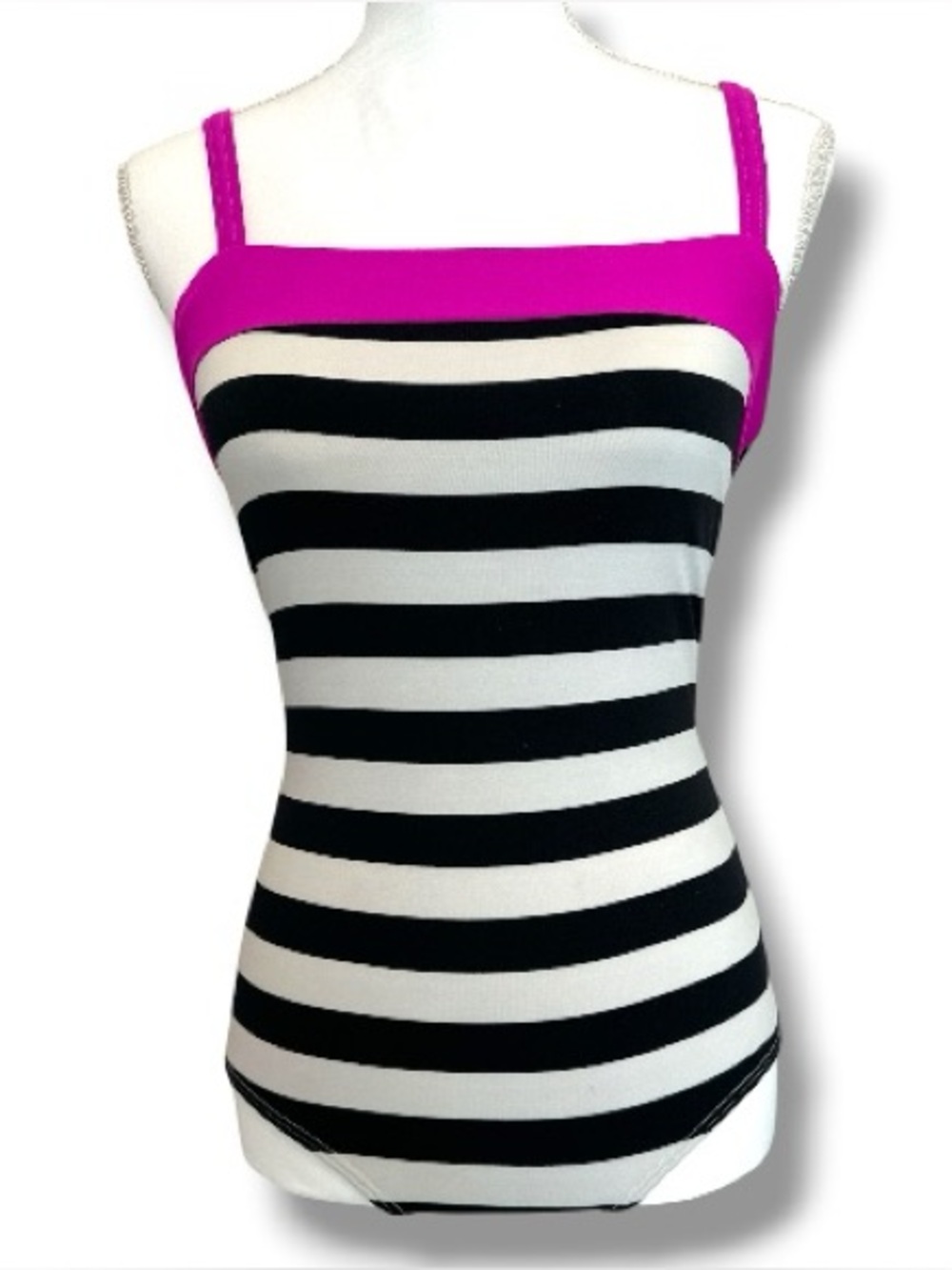 Leonisa Colombian One Piece Swimsuit Black White Stripe Size L